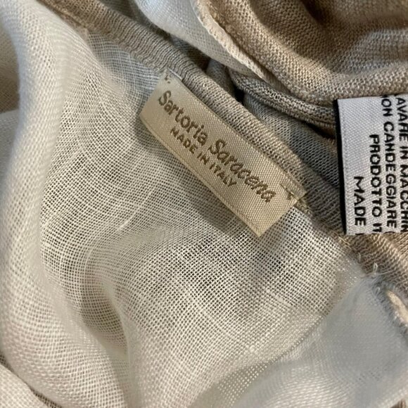 SARTORIAL SARACENA ANTHROPOLOGIE 100%LINEN BLOUSE SZ M TAN WHITE MADE IN ITALY - Picture 14 of 16